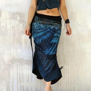 BLUE FEATHER WRAP SKIRT